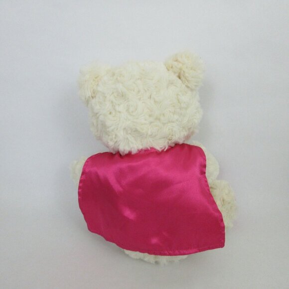 Rare Progressive Plush Farrar White Bear w/Pink Cape & Mask 10" Curly Soft Fur - Picture 3 of 7